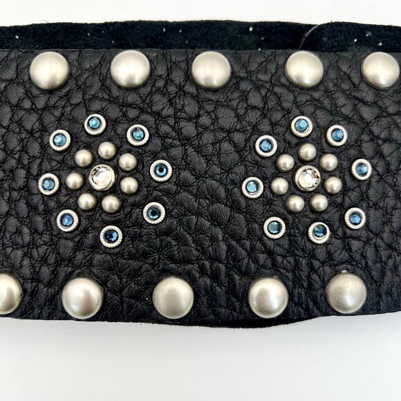 Vintage Leatherock Wide Hip Belt L Black Leather Rhinestone Studded Y2K Rockstar main image 7